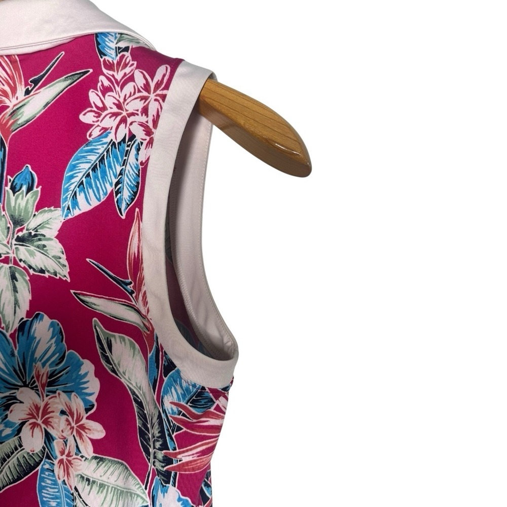 Tommy Bahama Golf Womens Large Pink Tropical Floral Sleeveless Quarter Zip Polo - Picture 7 of 12
